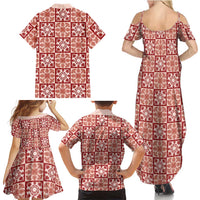 Ulaula Palaka Quilt Hawaii Family Matching Summer Maxi Dress and Hawaiian Shirt Hawaiian Tropical Monstera Sea Turtle LT14 - Polynesian Pride