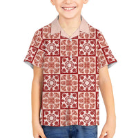 Ulaula Palaka Quilt Hawaii Family Matching Summer Maxi Dress and Hawaiian Shirt Hawaiian Tropical Monstera Sea Turtle LT14 Son's Shirt Red - Polynesian Pride