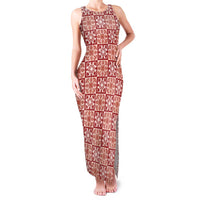 Ulaula Palaka Quilt Hawaii Family Matching Tank Maxi Dress and Hawaiian Shirt Hawaiian Tropical Monstera Sea Turtle LT14 Mom's Dress Red - Polynesian Pride