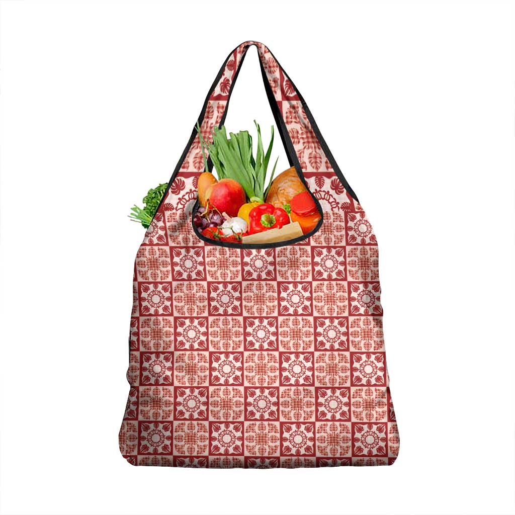 Ulaula Palaka Quilt Hawaii Grocery Bag Hawaiian Tropical Monstera Sea Turtle