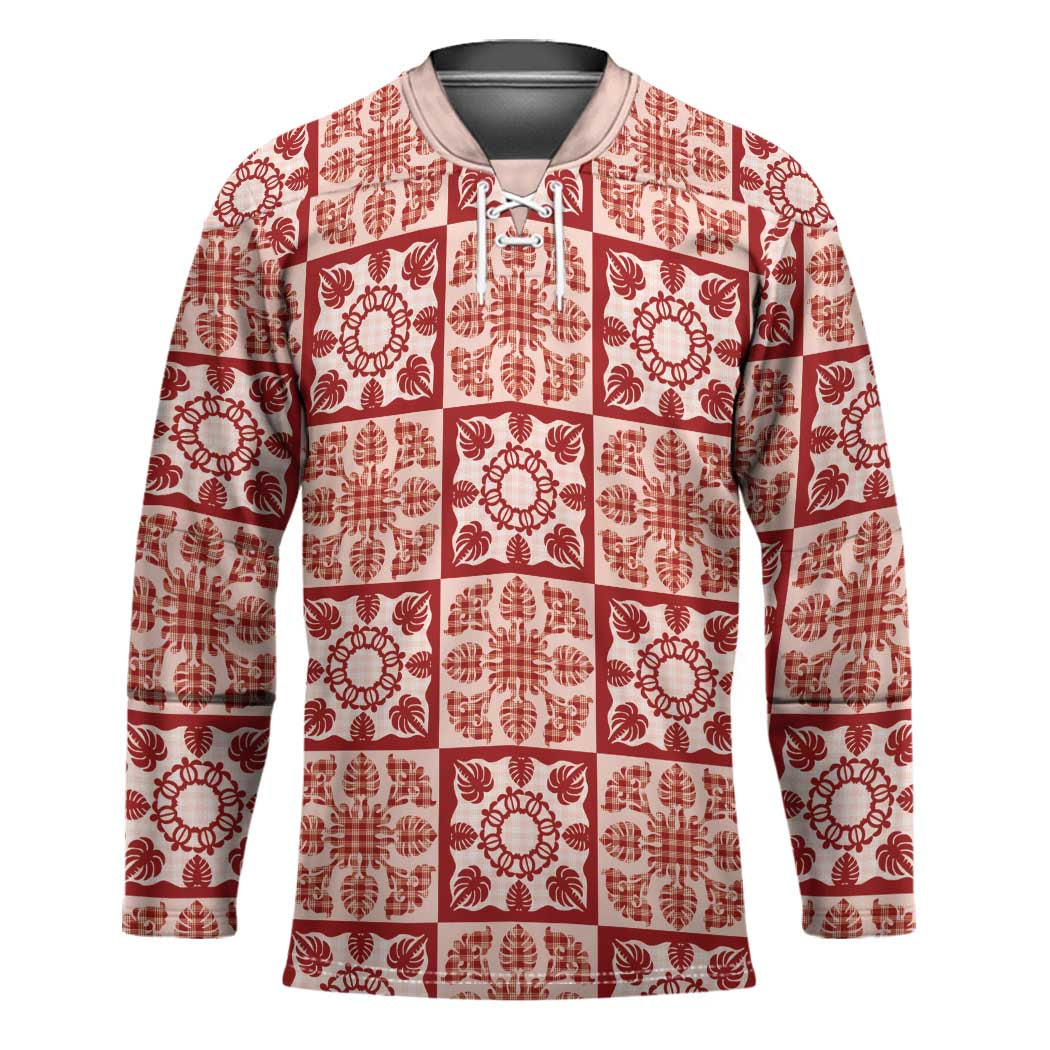 Ulaula Palaka Quilt Hawaii Hockey Jersey Hawaiian Tropical Monstera Sea Turtle