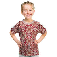 Ulaula Palaka Quilt Hawaii Kid T Shirt Hawaiian Tropical Monstera Sea Turtle
