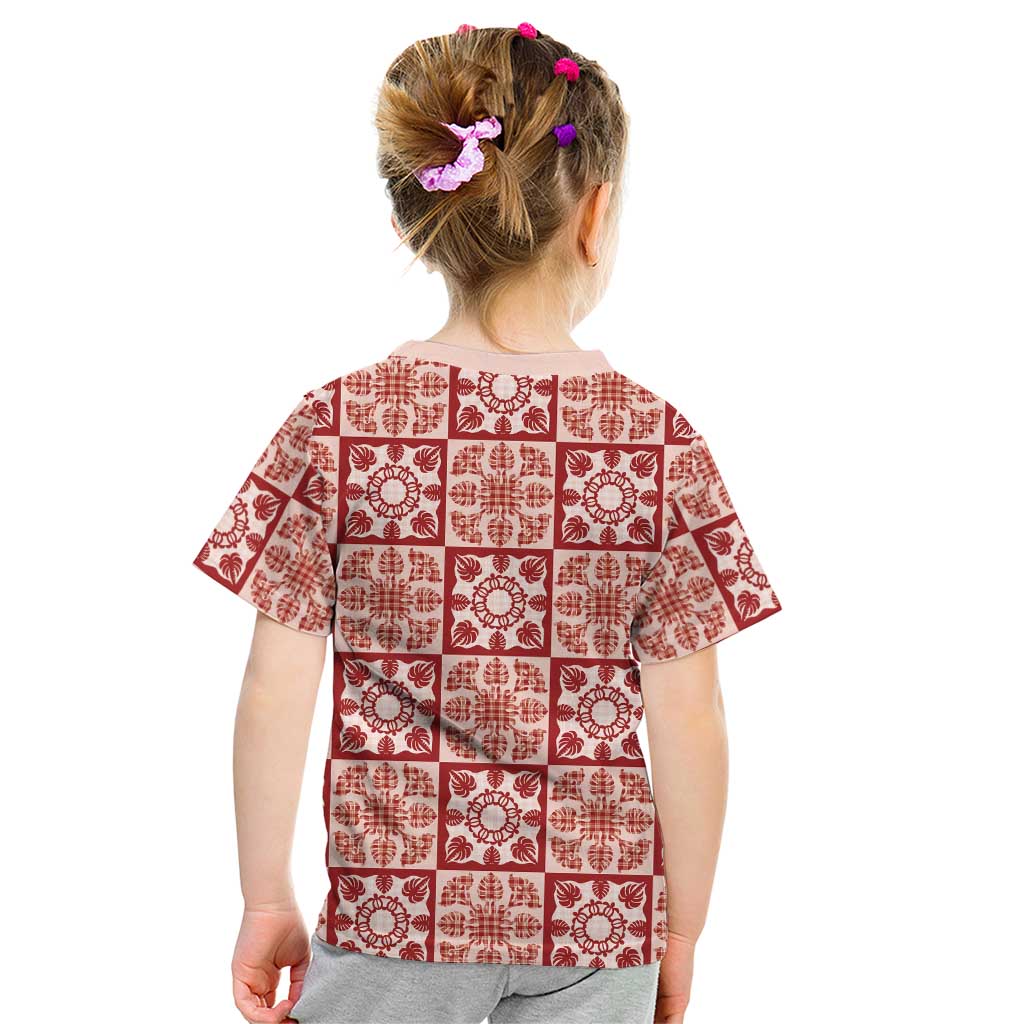 Ulaula Palaka Quilt Hawaii Kid T Shirt Hawaiian Tropical Monstera Sea Turtle