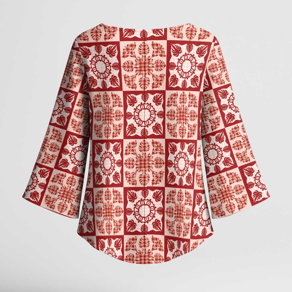 Ulaula Palaka Quilt Hawaii Kimono Sleeve Blouse Hawaiian Tropical Monstera Sea Turtle