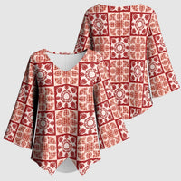 Ulaula Palaka Quilt Hawaii Kimono Sleeve Blouse Hawaiian Tropical Monstera Sea Turtle