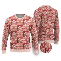 Ulaula Palaka Quilt Hawaii Ugly Christmas Sweater Hawaiian Tropical Monstera Sea Turtle LT14 Red - Polynesian Pride