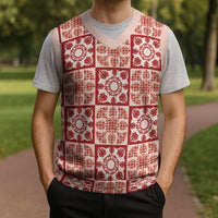 Ulaula Palaka Quilt Hawaii Christmas Knitted V-Neck Vest Hawaiian Tropical Monstera Sea Turtle LT14 - Polynesian Pride