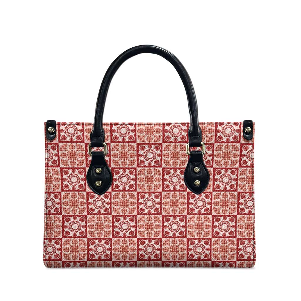 Ulaula Palaka Quilt Hawaii Leather Bag Hawaiian Tropical Monstera Sea Turtle