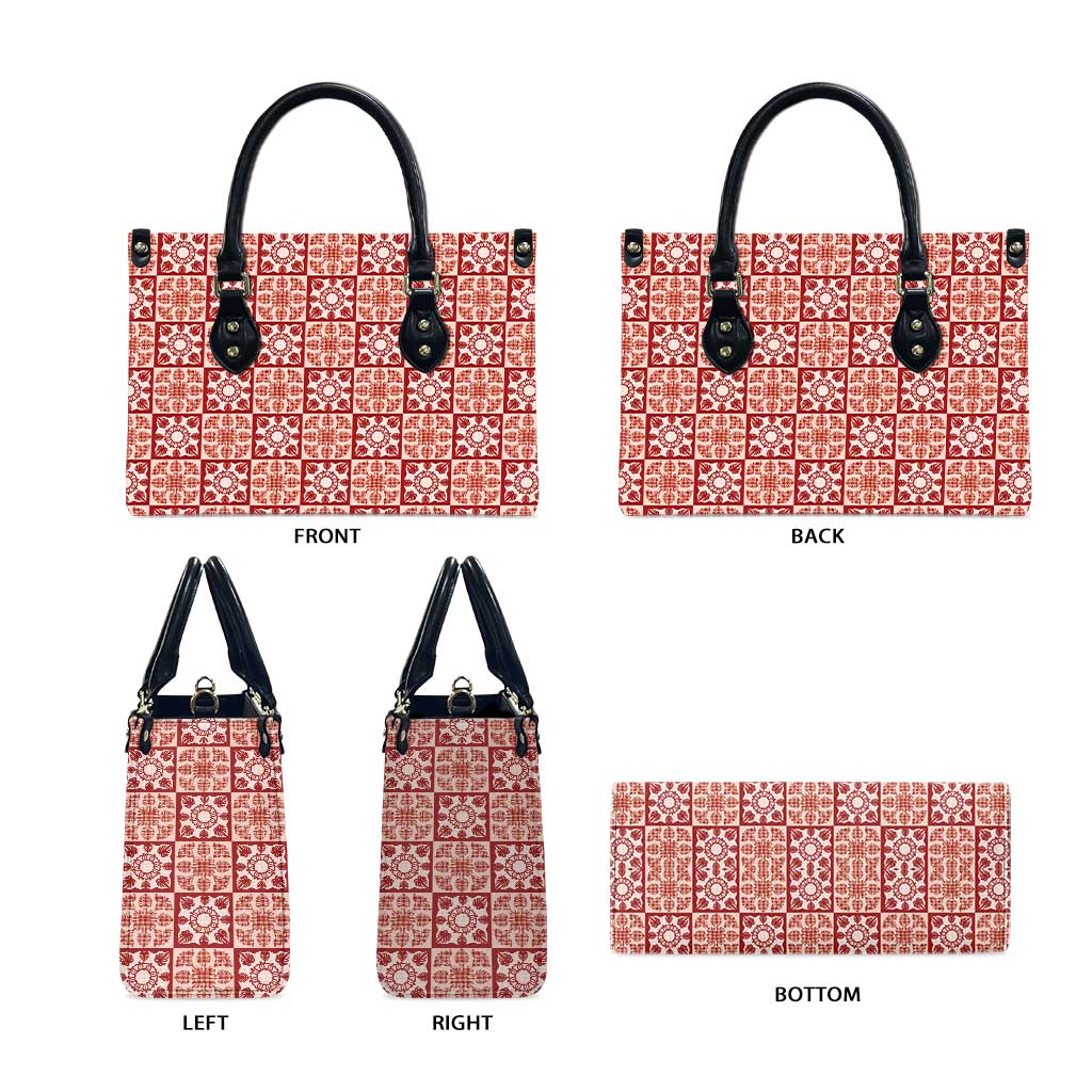 Ulaula Palaka Quilt Hawaii Leather Bag Hawaiian Tropical Monstera Sea Turtle