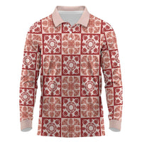 Ulaula Palaka Quilt Hawaii Long Sleeve Polo Shirt Hawaiian Tropical Monstera Sea Turtle