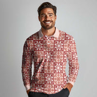 Ulaula Palaka Quilt Hawaii Long Sleeve Polo Shirt Hawaiian Tropical Monstera Sea Turtle