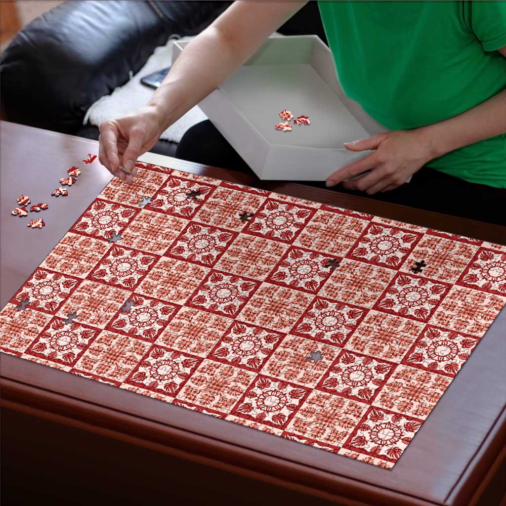 Ulaula Palaka Quilt Hawaii Puzzle Hawaiian Tropical Monstera Sea Turtle