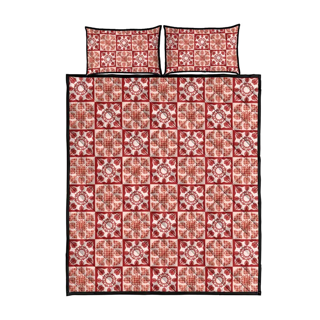 Ulaula Palaka Quilt Hawaii Quilt Bed Set Hawaiian Tropical Monstera Sea Turtle