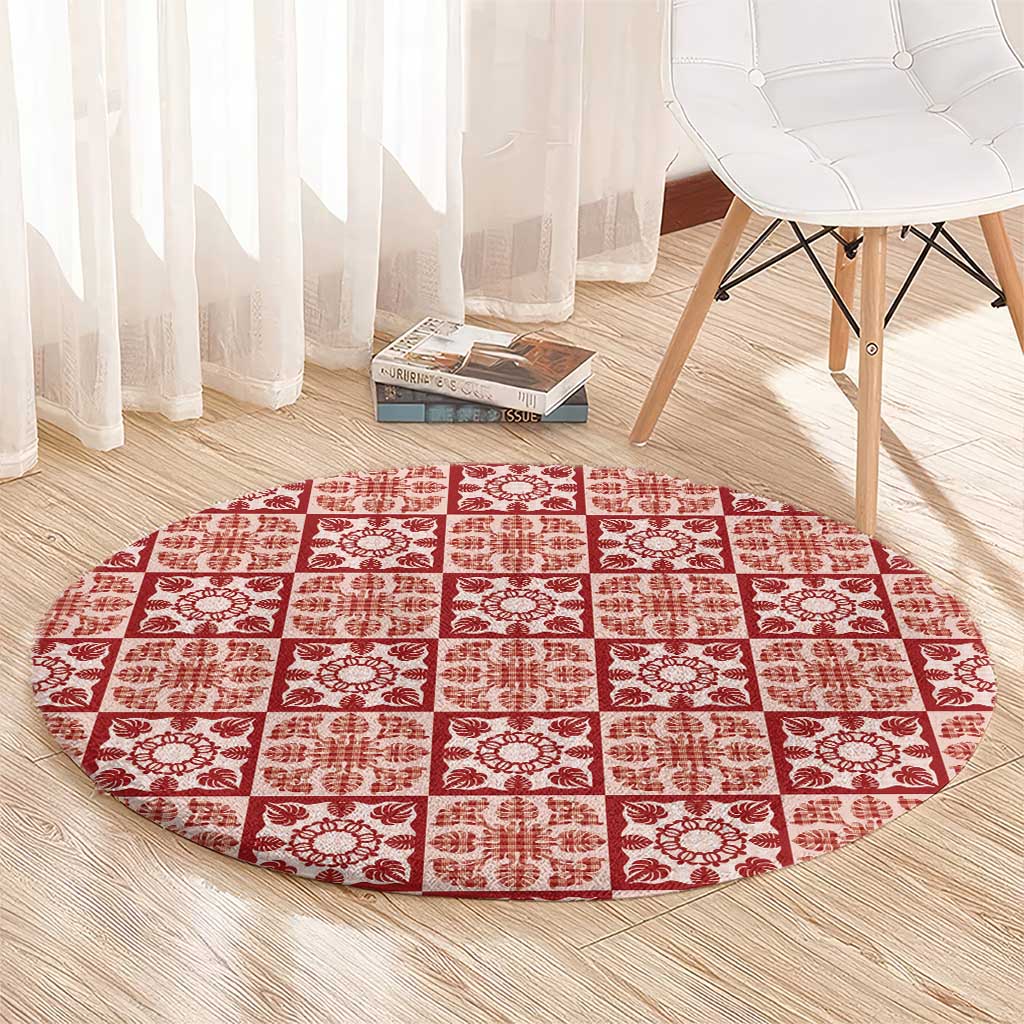 Ulaula Palaka Quilt Hawaii Round Carpet Hawaiian Tropical Monstera Sea Turtle
