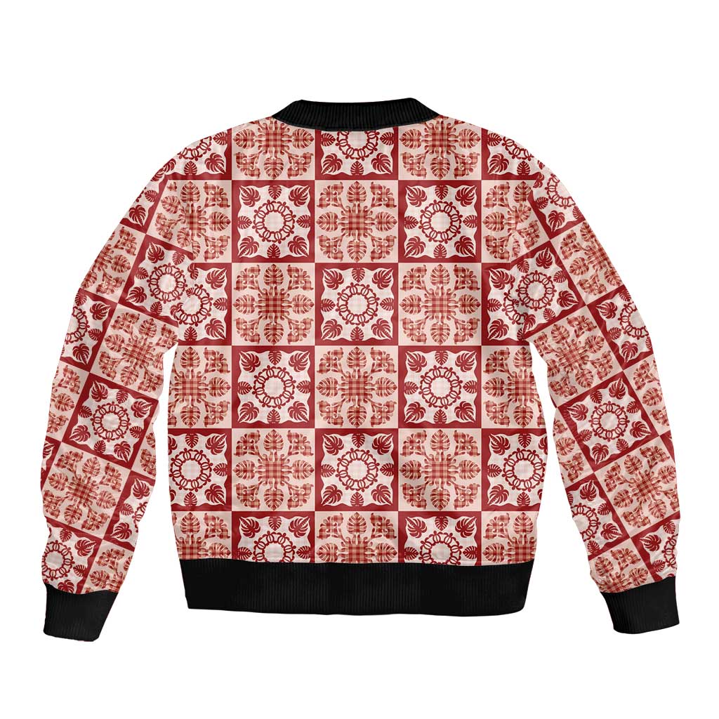 Ulaula Palaka Quilt Hawaii Sleeve Zip Bomber Jacket Hawaiian Tropical Monstera Sea Turtle