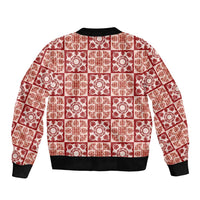 Ulaula Palaka Quilt Hawaii Sleeve Zip Bomber Jacket Hawaiian Tropical Monstera Sea Turtle