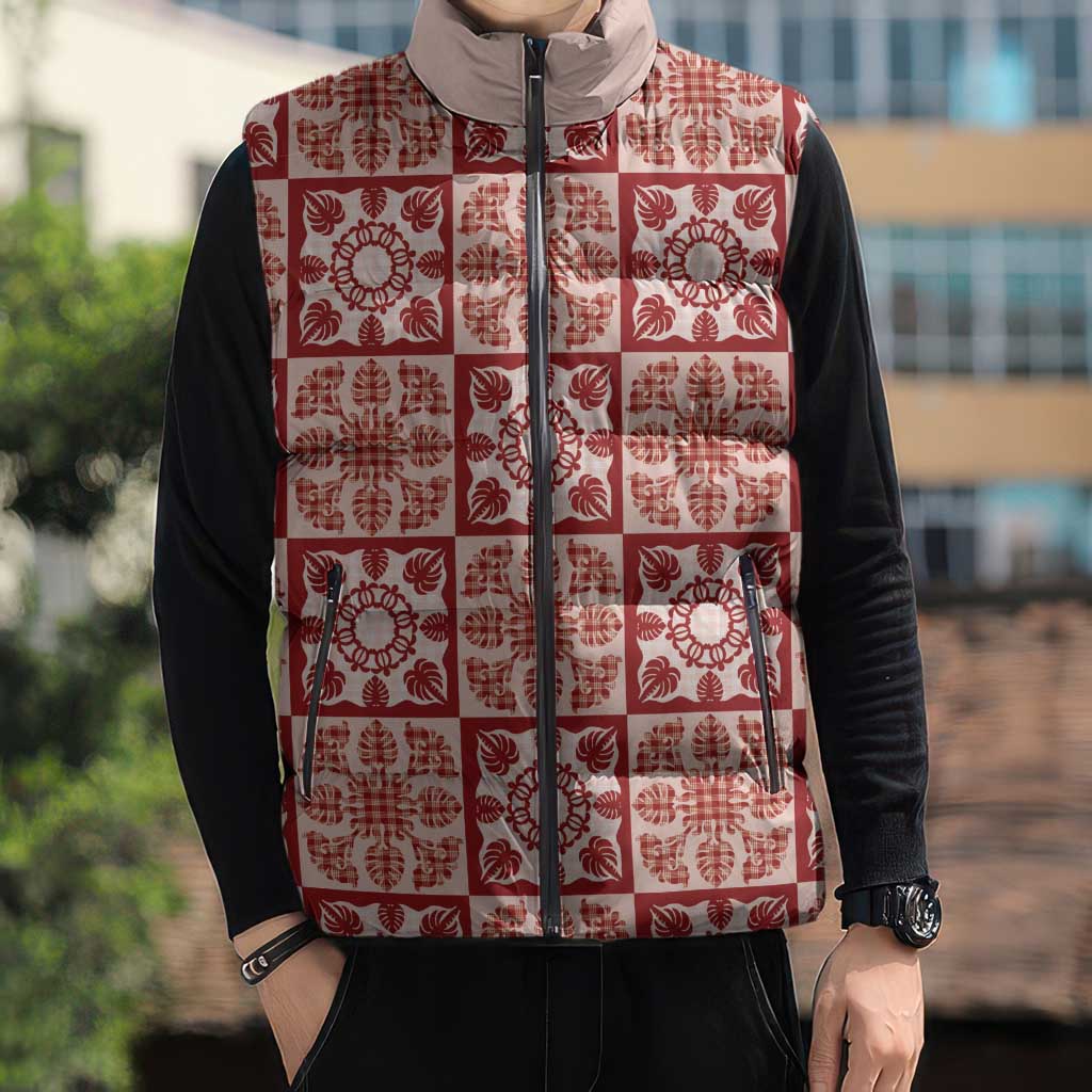 Ulaula Palaka Quilt Hawaii Sleeveless Puffer Jacket Hawaiian Tropical Monstera Sea Turtle