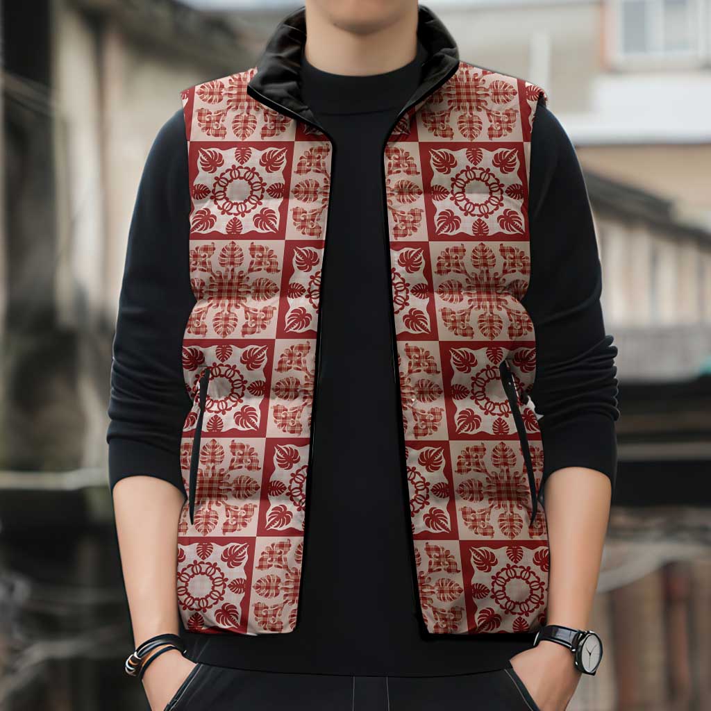 Ulaula Palaka Quilt Hawaii Sleeveless Puffer Jacket Hawaiian Tropical Monstera Sea Turtle