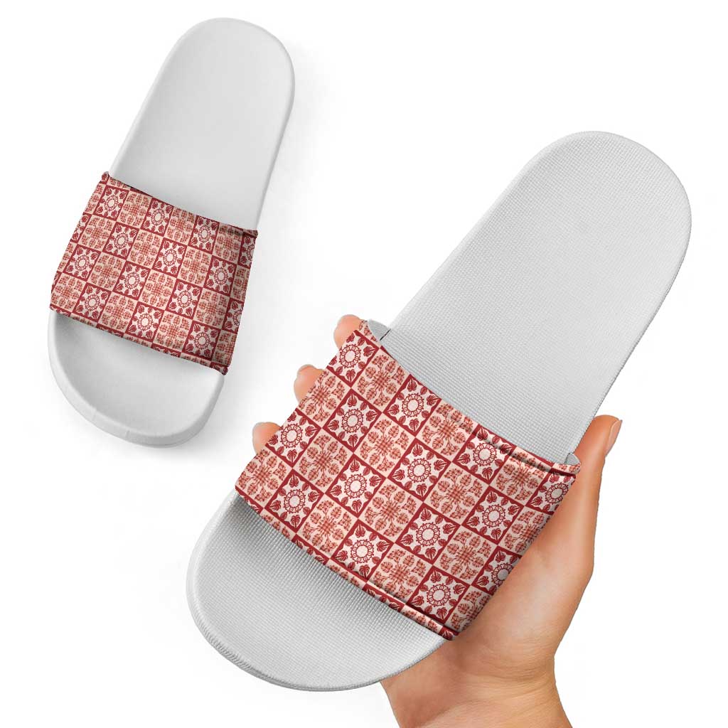Ulaula Palaka Quilt Hawaii Slide Sandals Hawaiian Tropical Monstera Sea Turtle