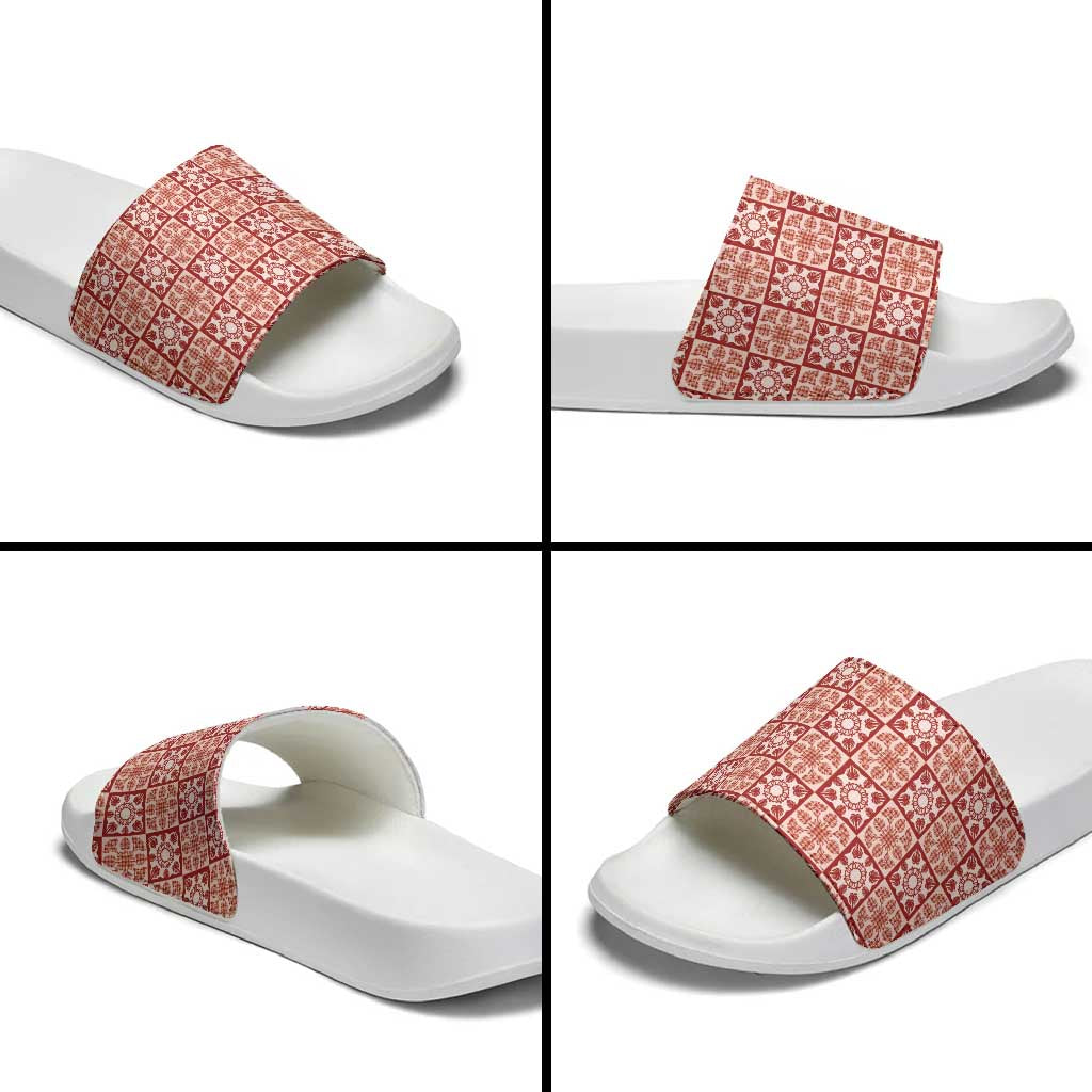 Ulaula Palaka Quilt Hawaii Slide Sandals Hawaiian Tropical Monstera Sea Turtle