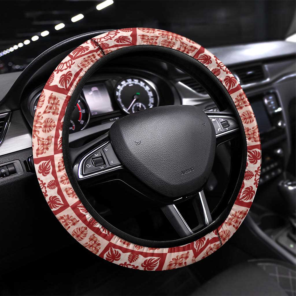 Ulaula Palaka Quilt Hawaii Steering Wheel Cover Hawaiian Tropical Monstera Sea Turtle