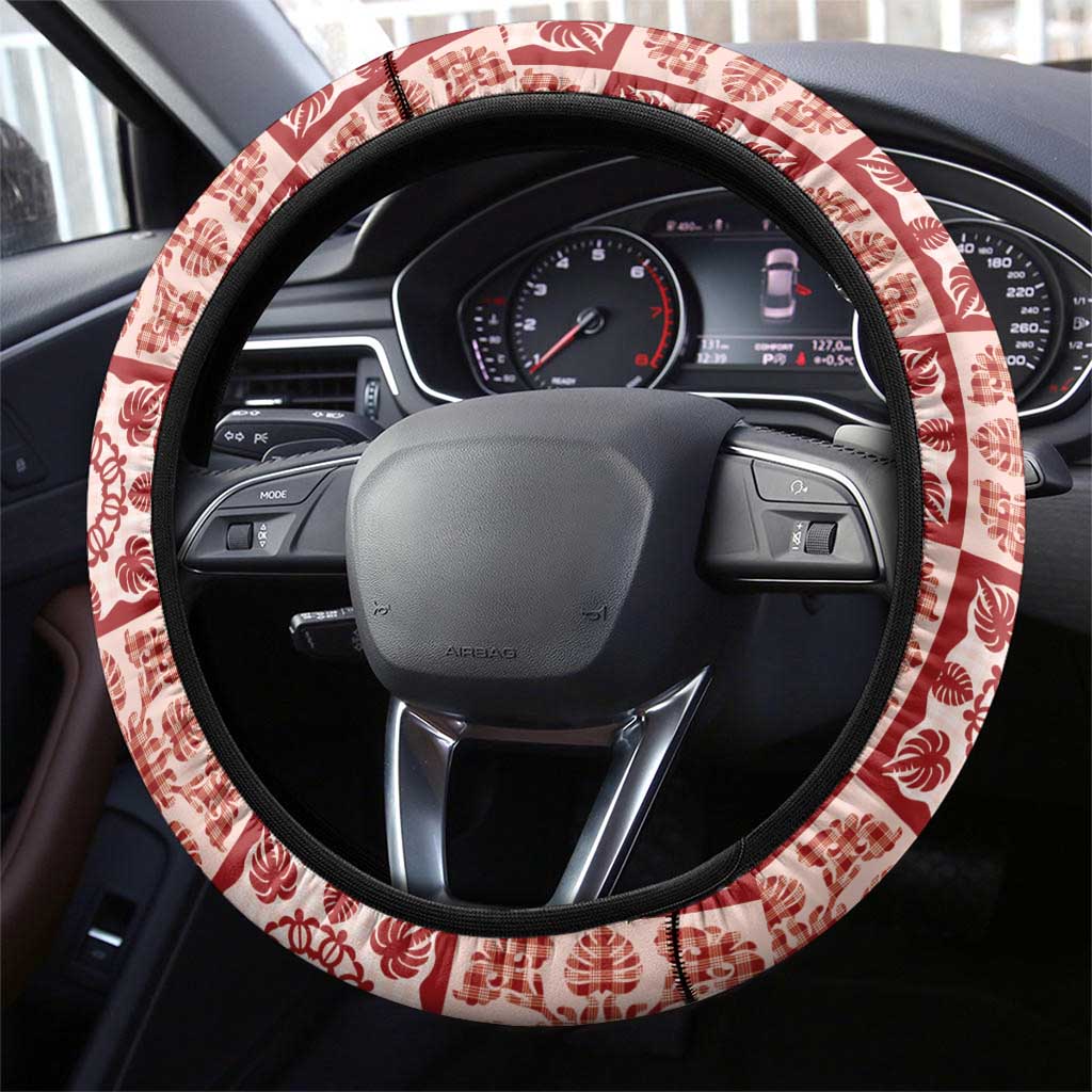 Ulaula Palaka Quilt Hawaii Steering Wheel Cover Hawaiian Tropical Monstera Sea Turtle