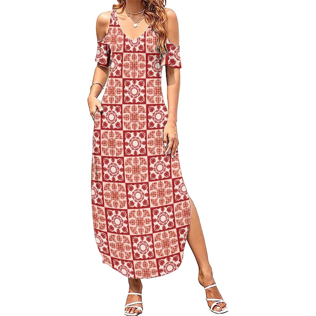 Ulaula Palaka Quilt Hawaii Summer Maxi Dress Hawaiian Tropical Monstera Sea Turtle