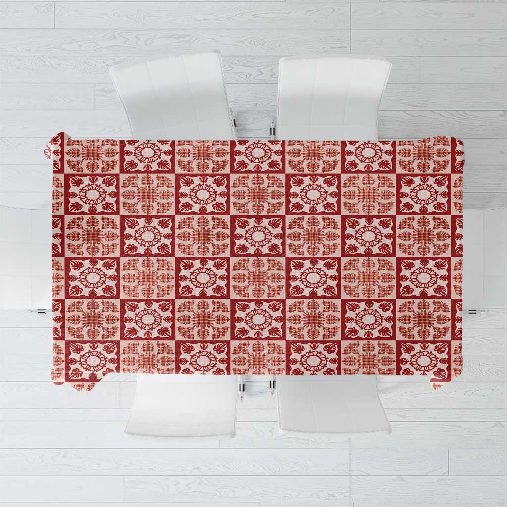Ulaula Palaka Quilt Hawaii Tablecloth Hawaiian Tropical Monstera Sea Turtle