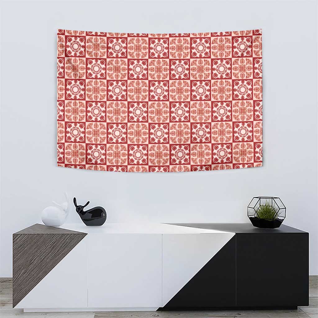Ulaula Palaka Quilt Hawaii Tapestry Hawaiian Tropical Monstera Sea Turtle