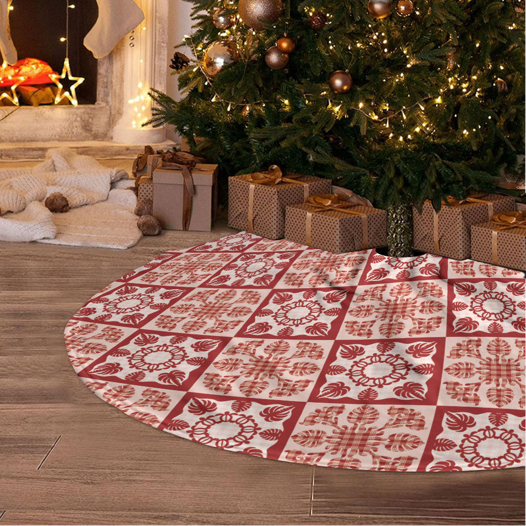 Ulaula Palaka Quilt Hawaii Tree Skirt Hawaiian Tropical Monstera Sea Turtle LT14 - Polynesian Pride