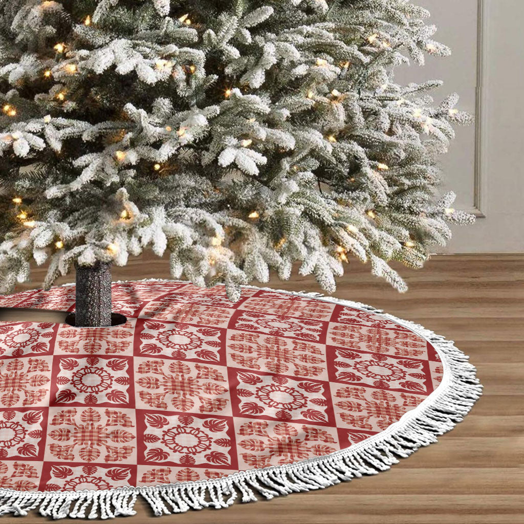 Ulaula Palaka Quilt Hawaii Tree Skirt Hawaiian Tropical Monstera Sea Turtle LT14 - Polynesian Pride