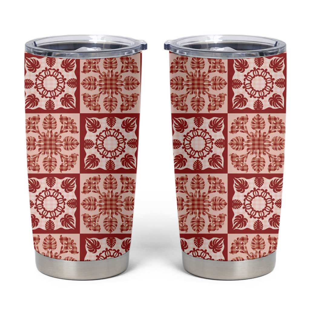 Ulaula Palaka Quilt Hawaii Tumbler Cup Hawaiian Tropical Monstera Sea Turtle