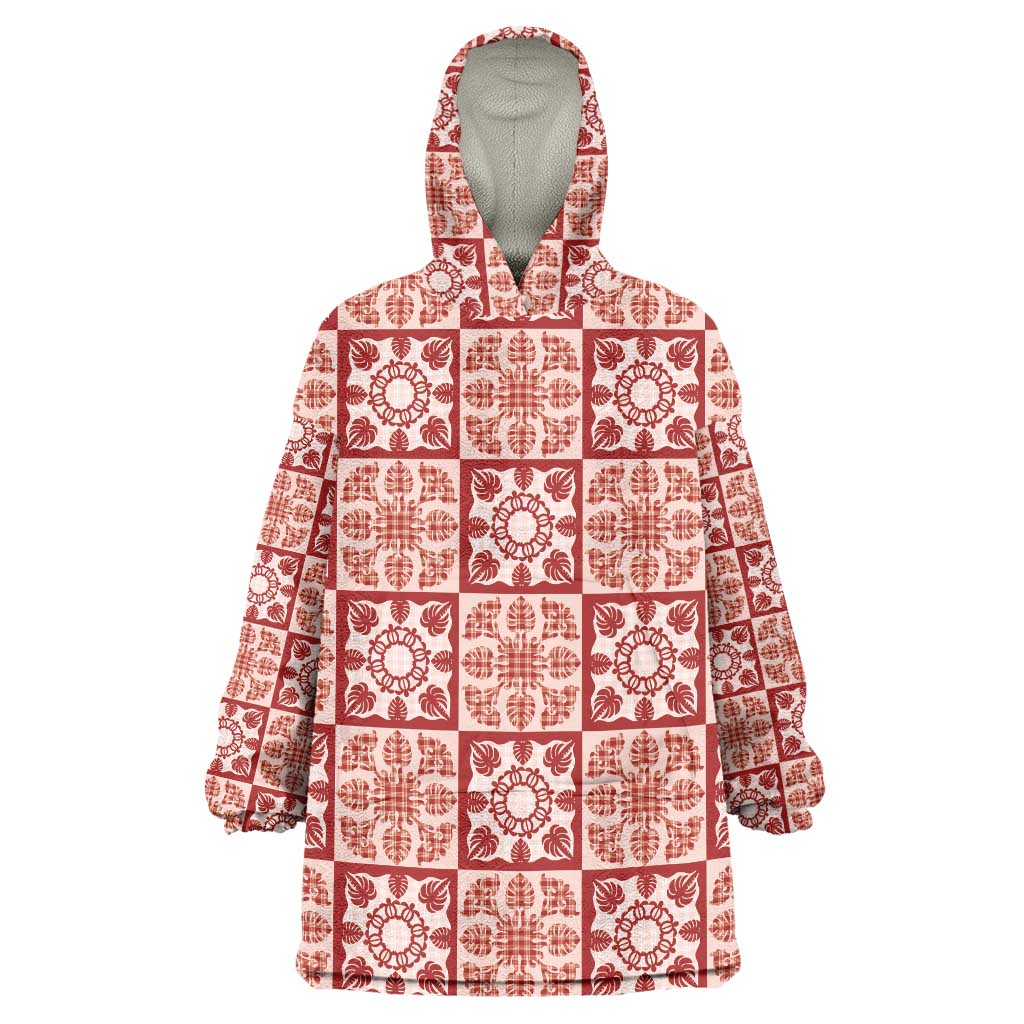 Ulaula Palaka Quilt Hawaii Wearable Blanket Hoodie Hawaiian Tropical Monstera Sea Turtle