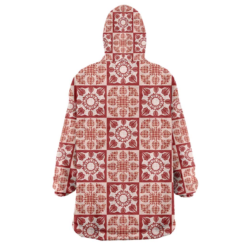 Ulaula Palaka Quilt Hawaii Wearable Blanket Hoodie Hawaiian Tropical Monstera Sea Turtle