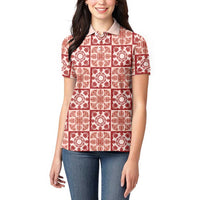 Ulaula Palaka Quilt Hawaii Women Polo Shirt Hawaiian Tropical Monstera Sea Turtle