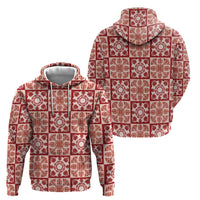 Ulaula Palaka Quilt Hawaii Zip Hoodie Hawaiian Tropical Monstera Sea Turtle