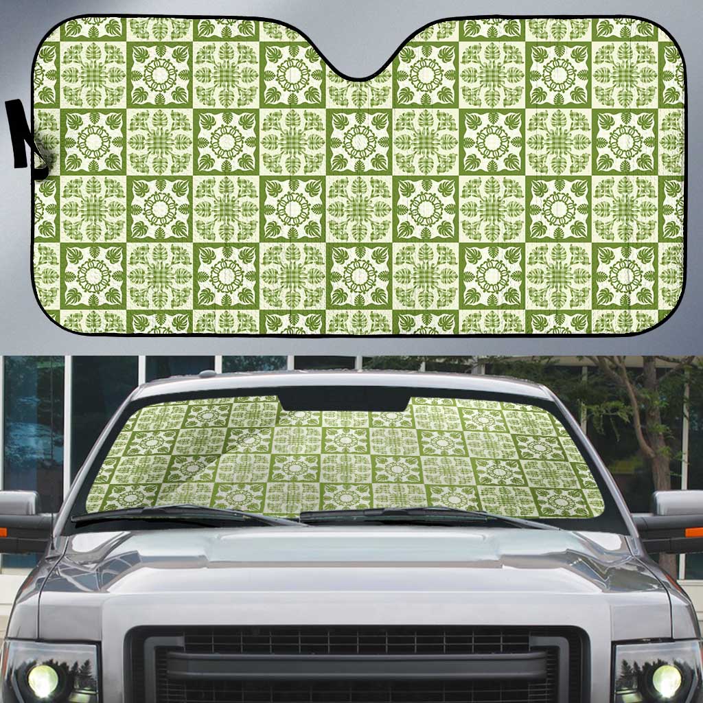 Omaomao Palaka Quilt Hawaii Auto Sun Shade Hawaiian Tropical Monstera Sea Turtle