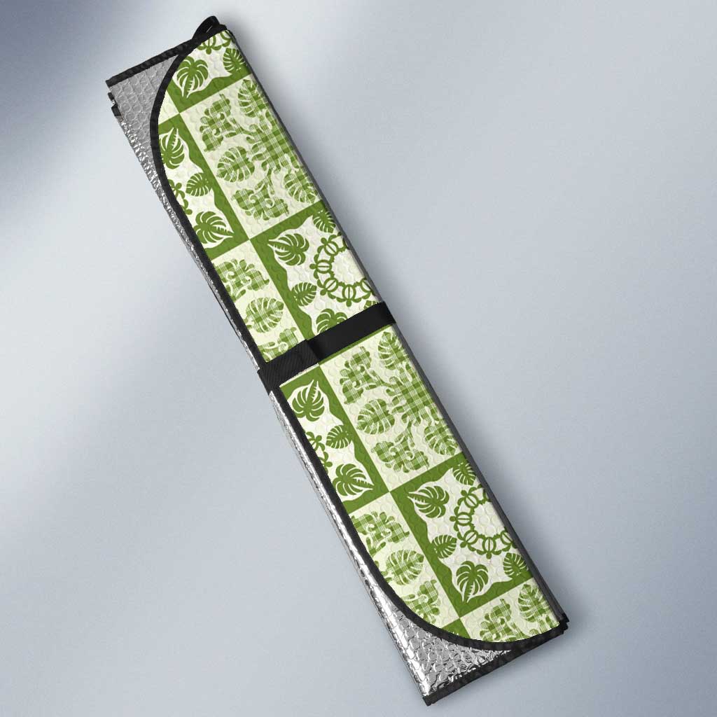 Omaomao Palaka Quilt Hawaii Auto Sun Shade Hawaiian Tropical Monstera Sea Turtle