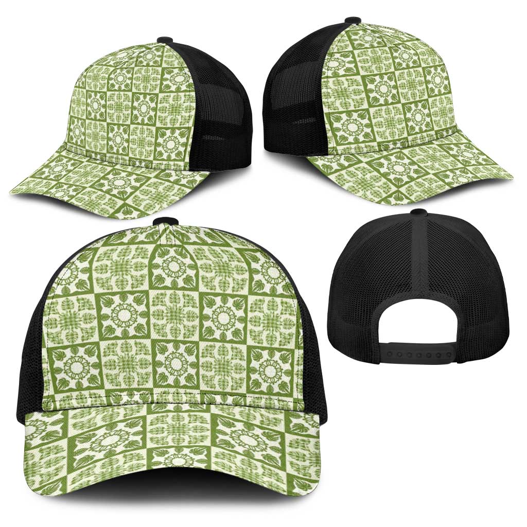 Omaomao Palaka Quilt Hawaii Baseball Net Cap Hawaiian Tropical Monstera Sea Turtle