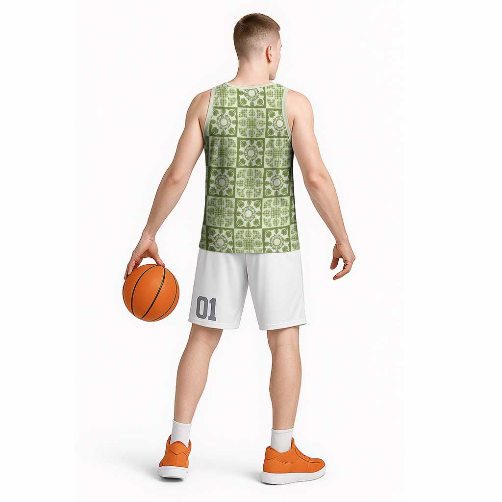 Omaomao Palaka Quilt Hawaii Basketball Jersey Hawaiian Tropical Monstera Sea Turtle