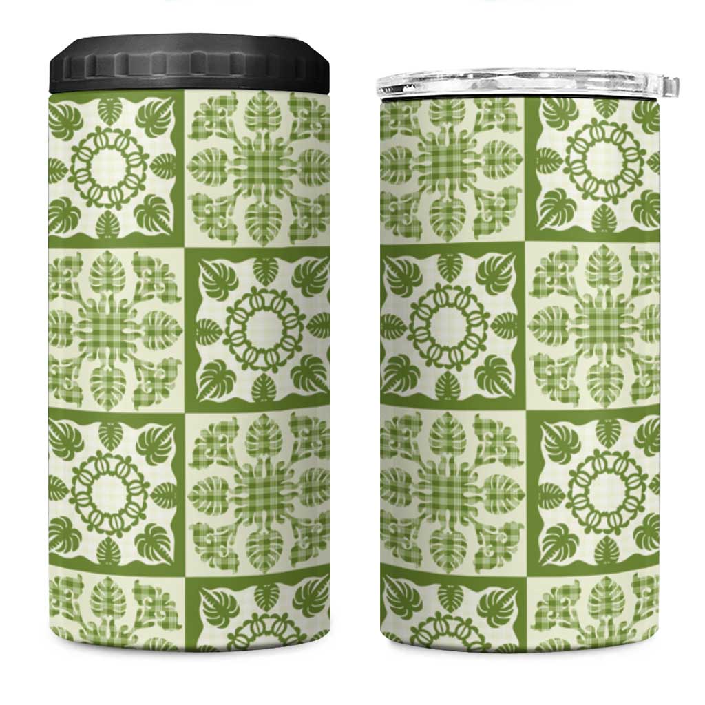 Omaomao Palaka Quilt Hawaii 4 in 1 Can Cooler Tumbler Hawaiian Tropical Monstera Sea Turtle