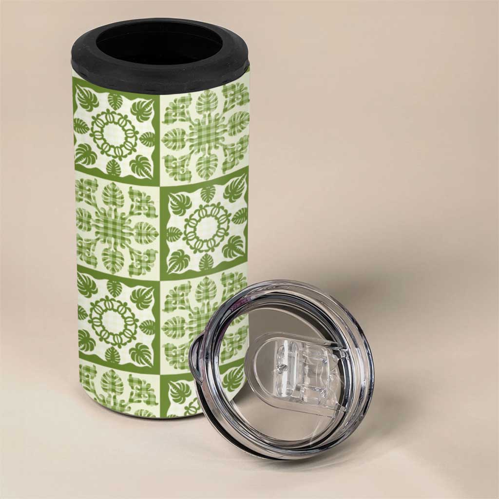Omaomao Palaka Quilt Hawaii 4 in 1 Can Cooler Tumbler Hawaiian Tropical Monstera Sea Turtle
