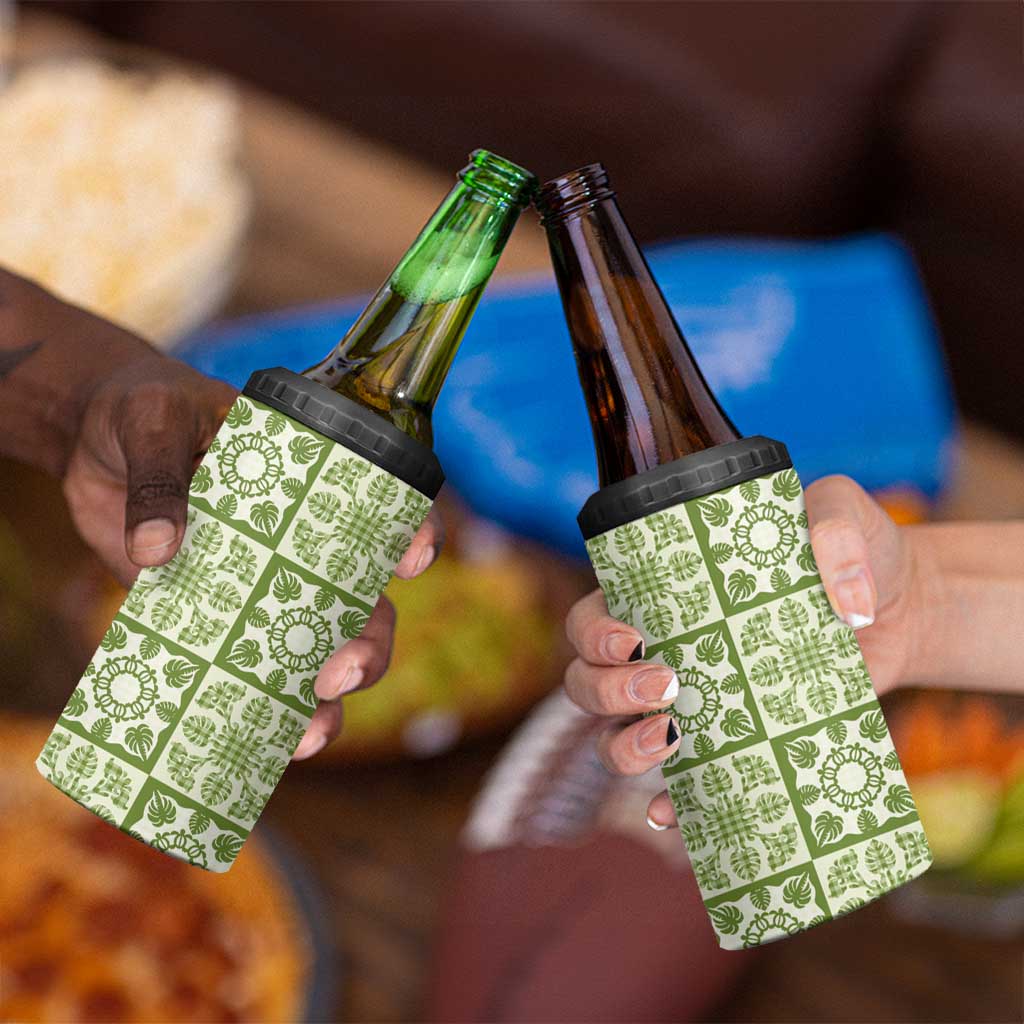 Omaomao Palaka Quilt Hawaii 4 in 1 Can Cooler Tumbler Hawaiian Tropical Monstera Sea Turtle