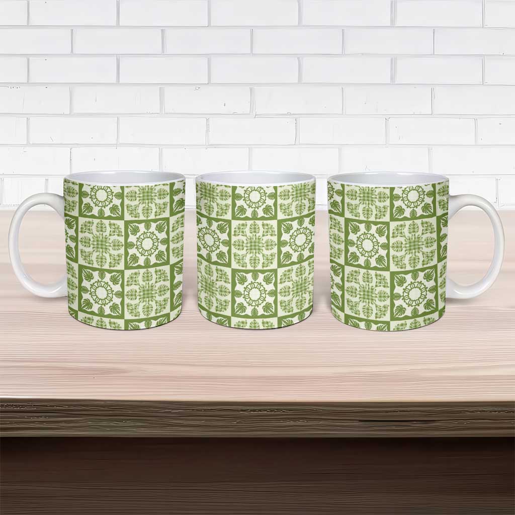 Omaomao Palaka Quilt Hawaii Ceramic Mug Hawaiian Tropical Monstera Sea Turtle
