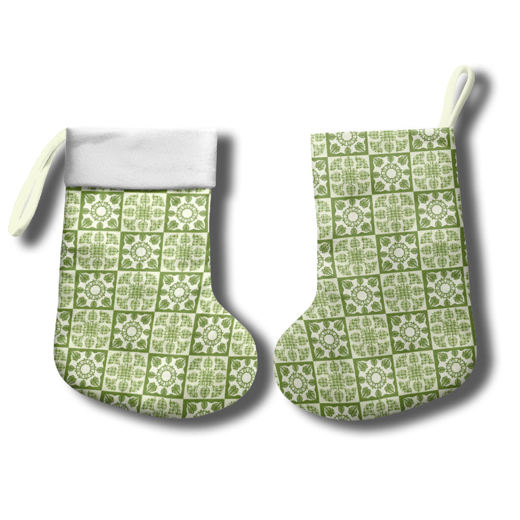 Omaomao Palaka Quilt Hawaii Christmas Stocking Hawaiian Tropical Monstera Sea Turtle LT14 - Polynesian Pride