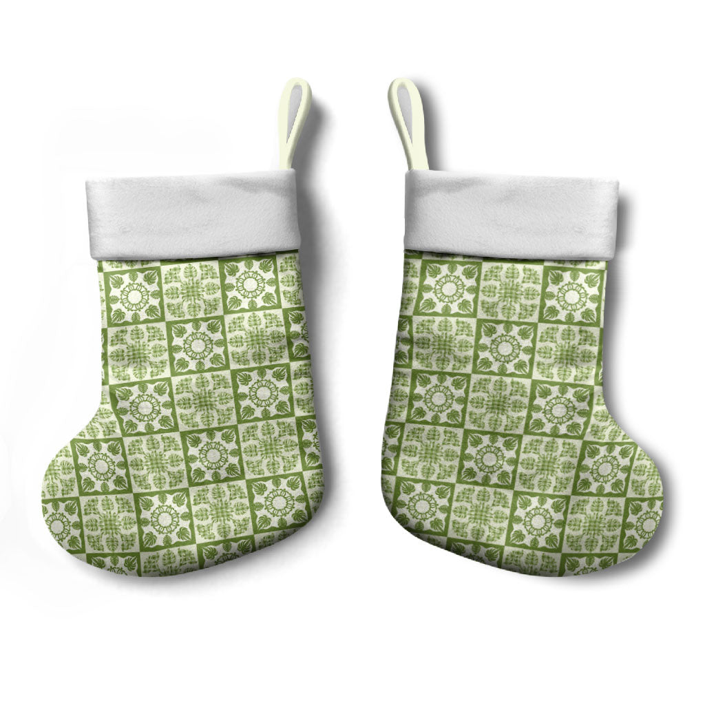Omaomao Palaka Quilt Hawaii Christmas Stocking Hawaiian Tropical Monstera Sea Turtle LT14 - Polynesian Pride