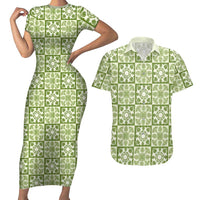 Omaomao Palaka Quilt Hawaii Couples Matching Short Sleeve Bodycon Dress and Hawaiian Shirt Hawaiian Tropical Monstera Sea Turtle LT14 Green - Polynesian Pride