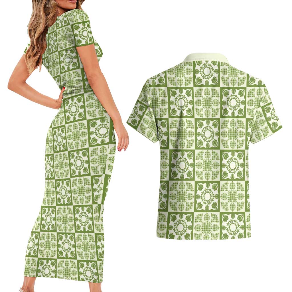 Omaomao Palaka Quilt Hawaii Couples Matching Short Sleeve Bodycon Dress and Hawaiian Shirt Hawaiian Tropical Monstera Sea Turtle LT14 - Polynesian Pride