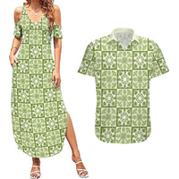 Omaomao Palaka Quilt Hawaii Couples Matching Summer Maxi Dress and Hawaiian Shirt Hawaiian Tropical Monstera Sea Turtle LT14 Green - Polynesian Pride
