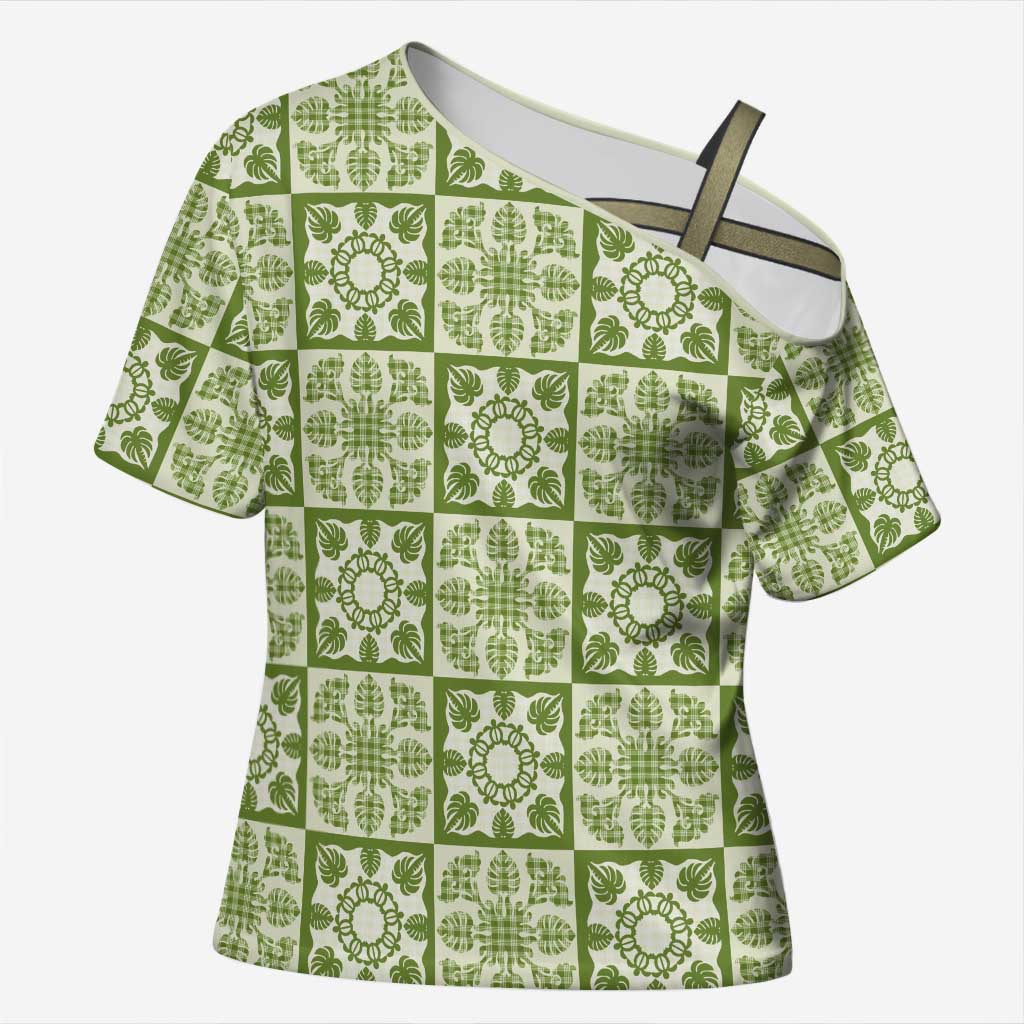 Omaomao Palaka Quilt Hawaii Cross Shoulder Shirt Hawaiian Tropical Monstera Sea Turtle